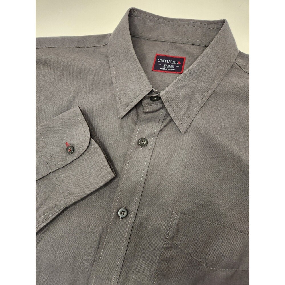 UNTUCKit Shirt Mens XL Gray Long Sleeve Button Up Pocket 100% Cotton Regular Fit